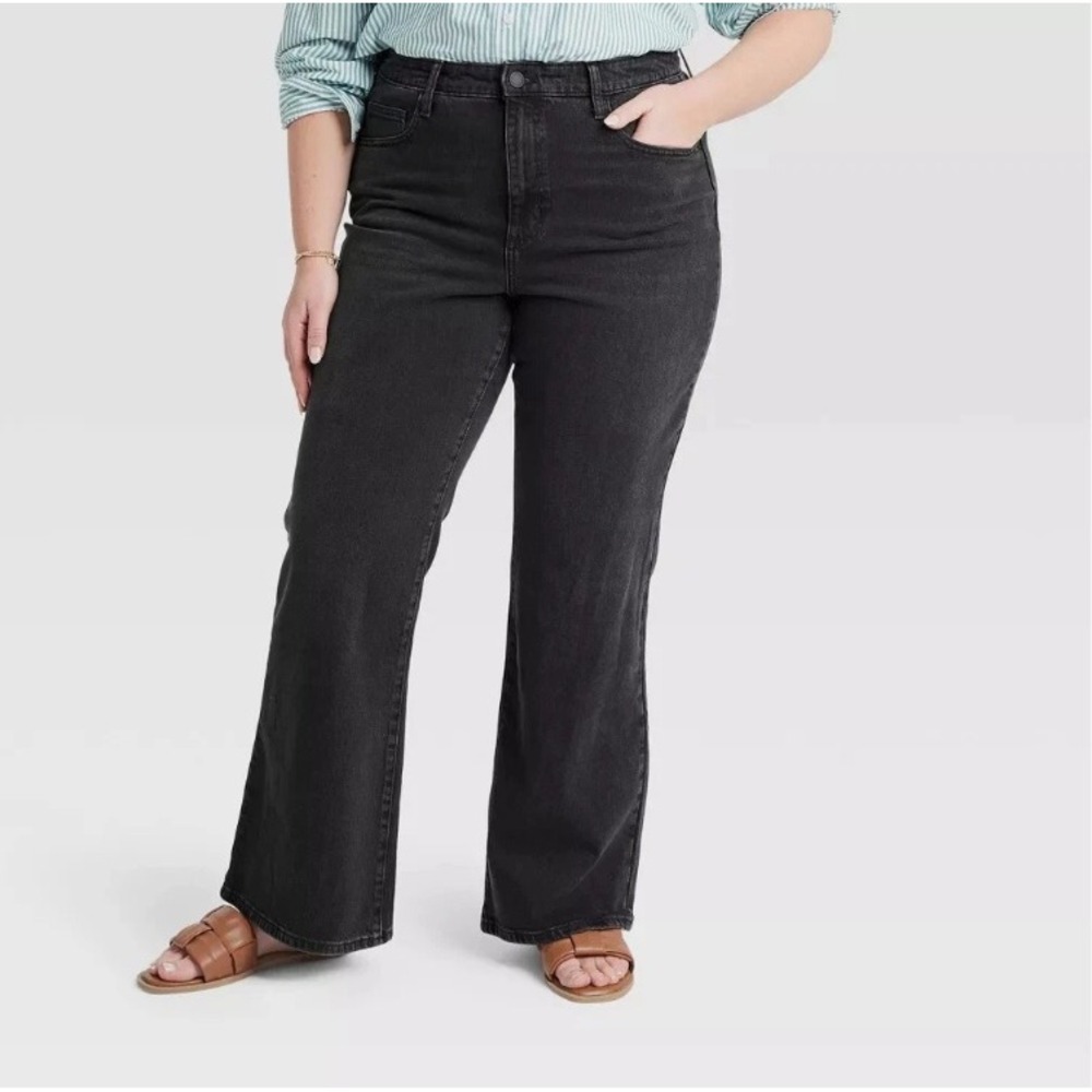 Universal Thread High Rise Flare Jeans Stonewashed‎ Black Size 16 Short